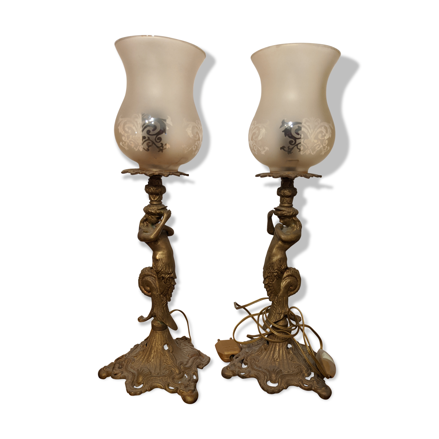 Pair bronze lamp art deco sirene