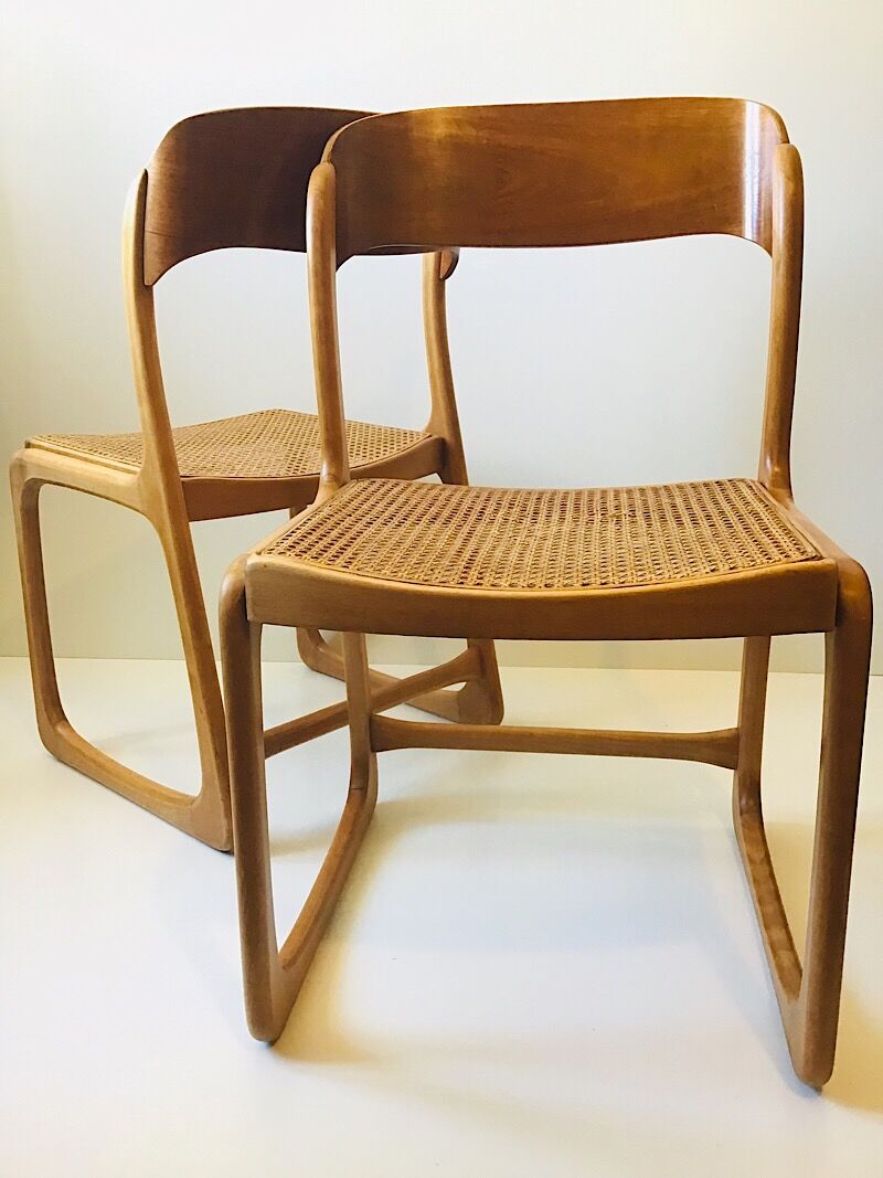 Set de 6 chaises traîneau cannées baumann, années 60