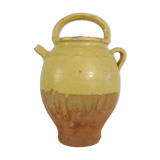 Ancienne cruche, chevrette, pichet à eau en grès jaune vernissé. Début XXème siècle