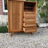 Convenient cabinet in vintage rattan 60s