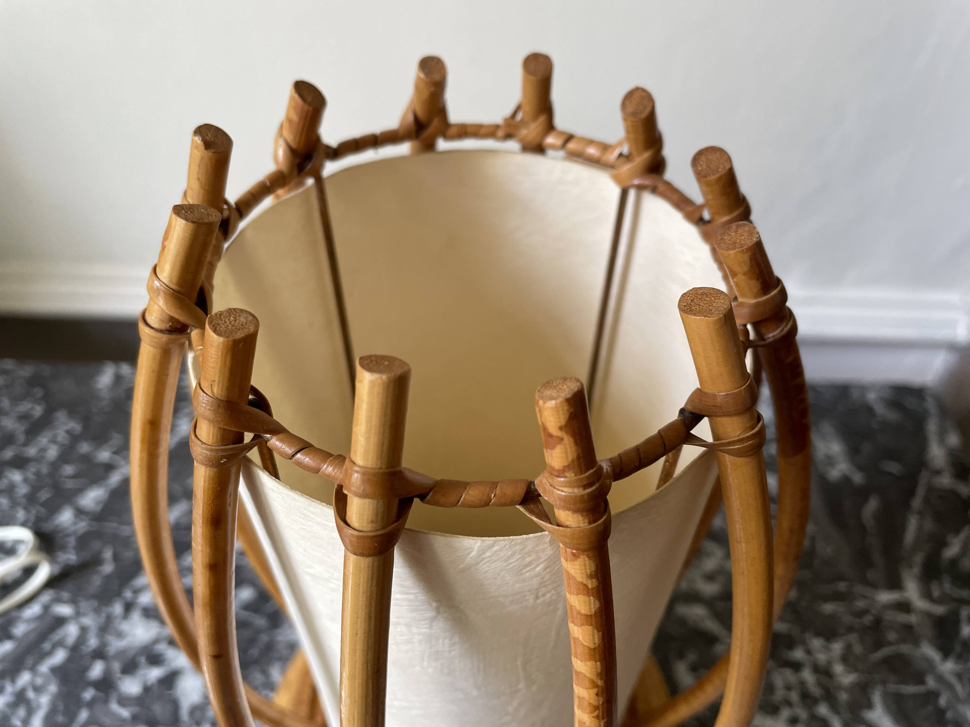 Rattan and bamboo lamp by Louis Sognot 1960
