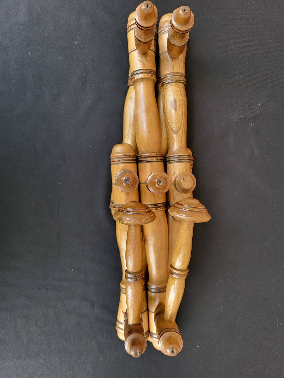 Antique extendable wall coat rack, accordion, 9 hooks.