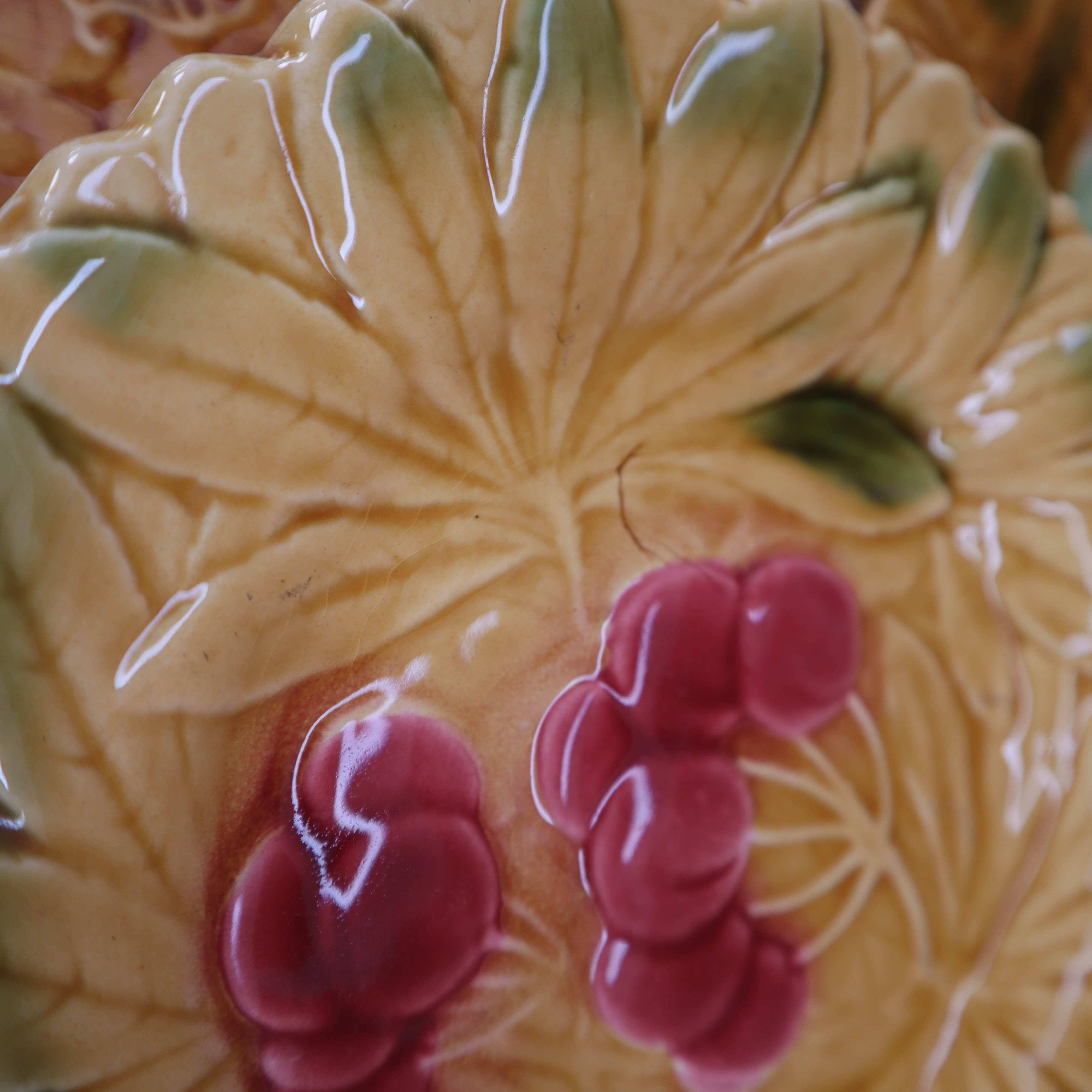 Set of 5 Sarreguemines slip dessert plates with fruit decoration