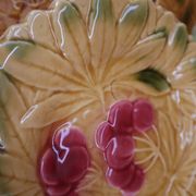 Set of 5 Sarreguemines slip dessert plates with fruit decoration