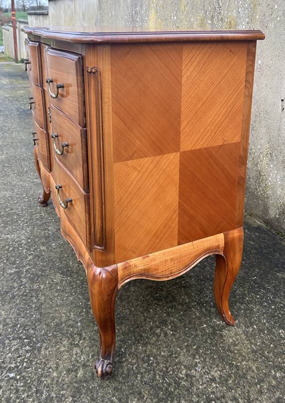 Louis XV style crossbow chest of drawers with 3 cherry drawers, 1960s