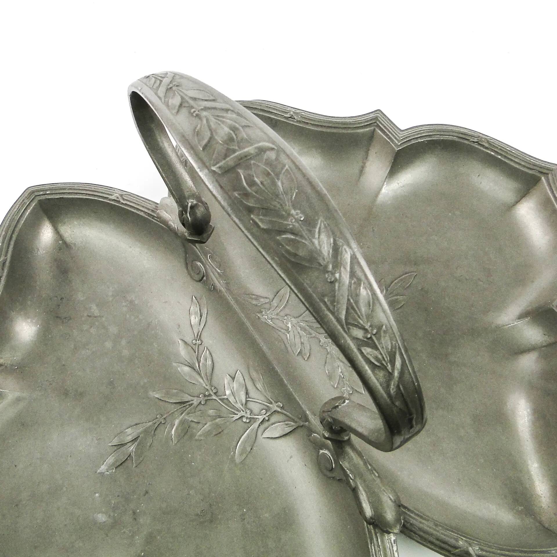Art Nouveau appetiser cabaret, pewter, Germany, early 20th century