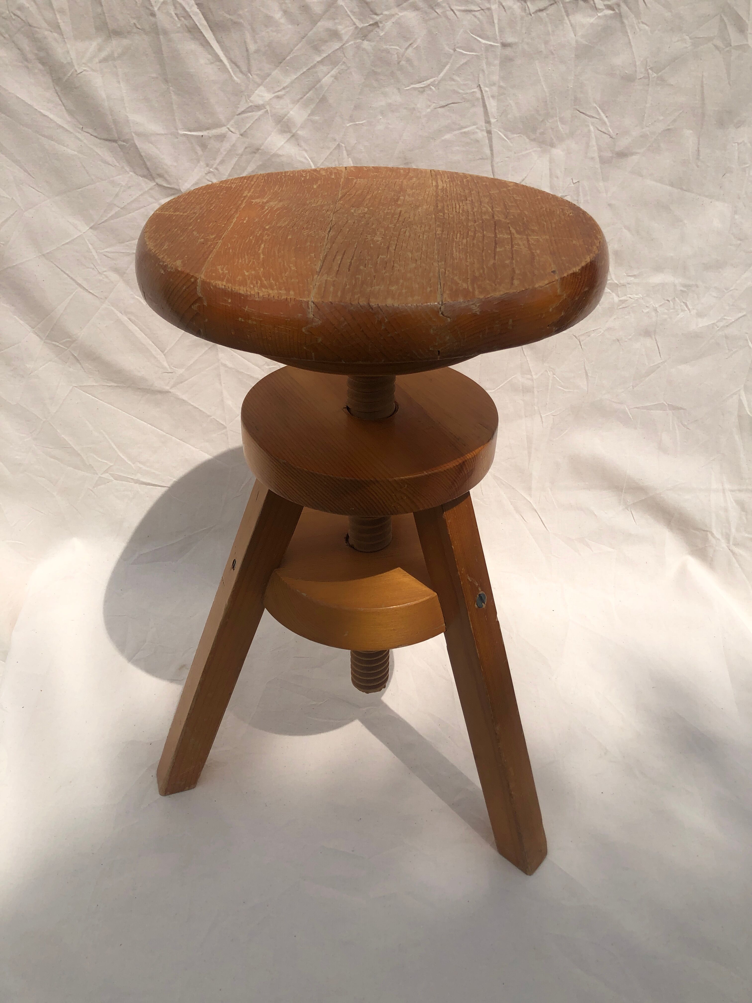 Tripod workshop stool with screws, 1970