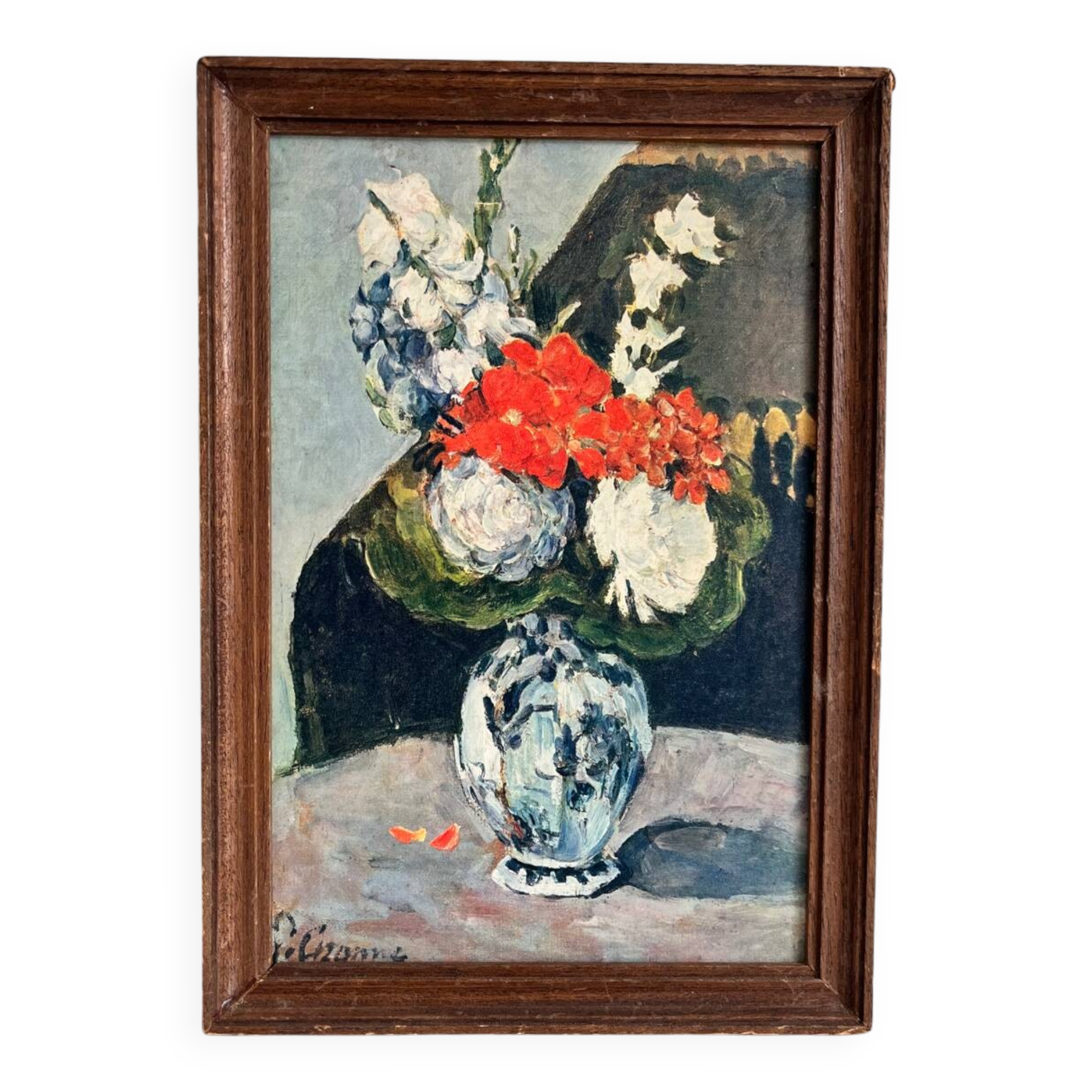 Reproduction painting of a Delft vase by Paul Cezanne