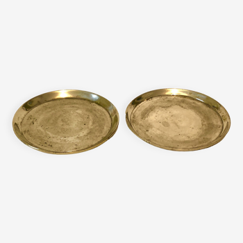 Pair of old round cups in golden brass