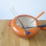 Enamelled cast iron fondue set with cast iron handle - Volcanic color
