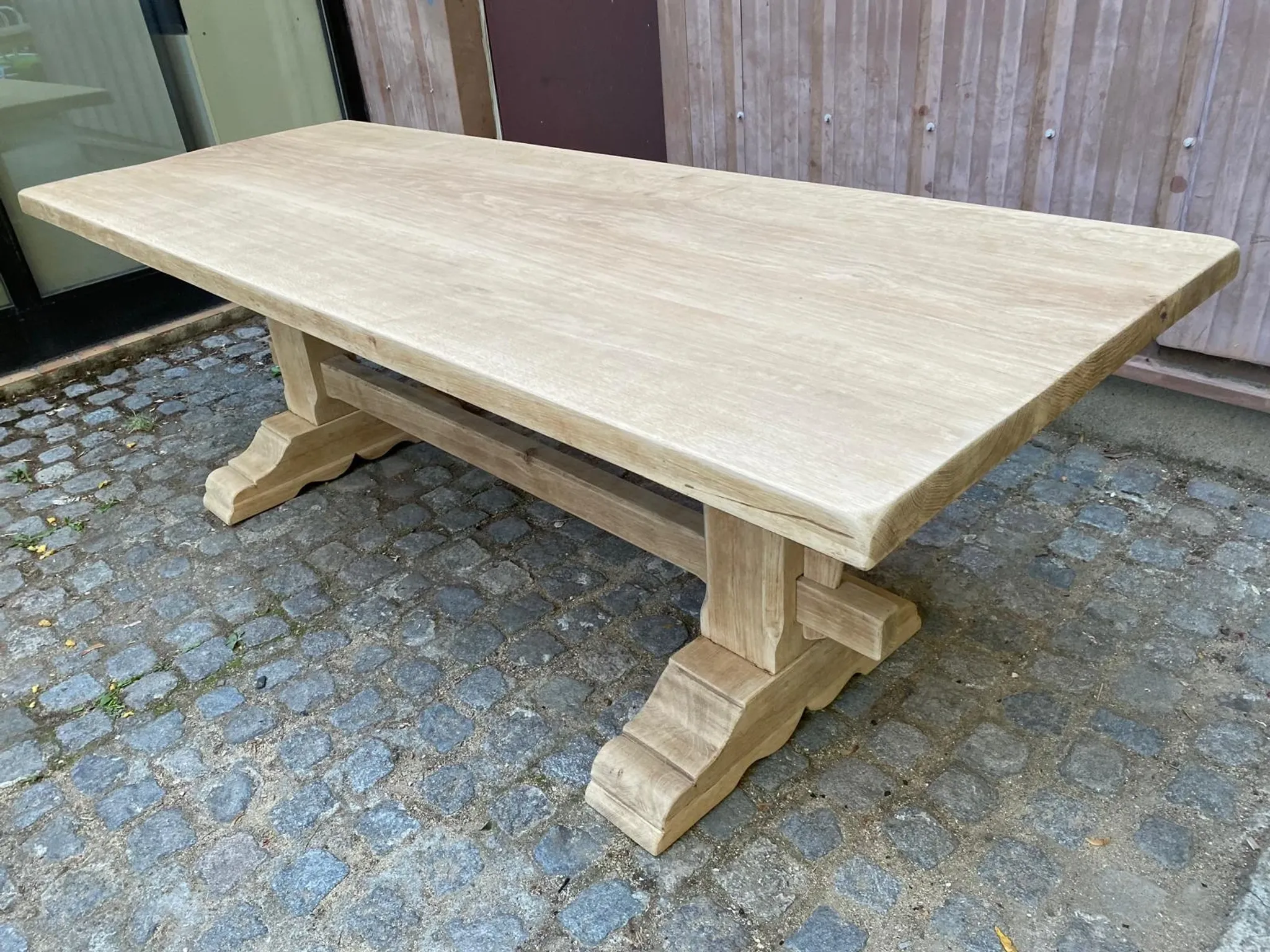 Large stripped monastery table in raw solid oak 225cm 1970