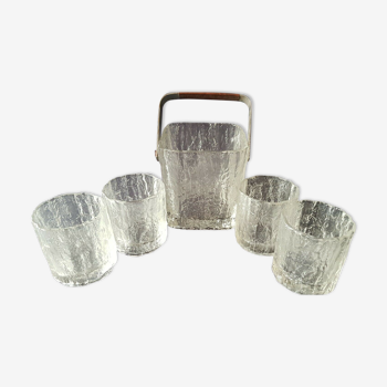 Lot of 4 whiskey glasses with its ice bucket frosted style