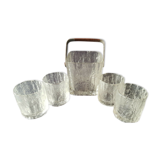 Lot of 4 whiskey glasses with its ice bucket frosted style