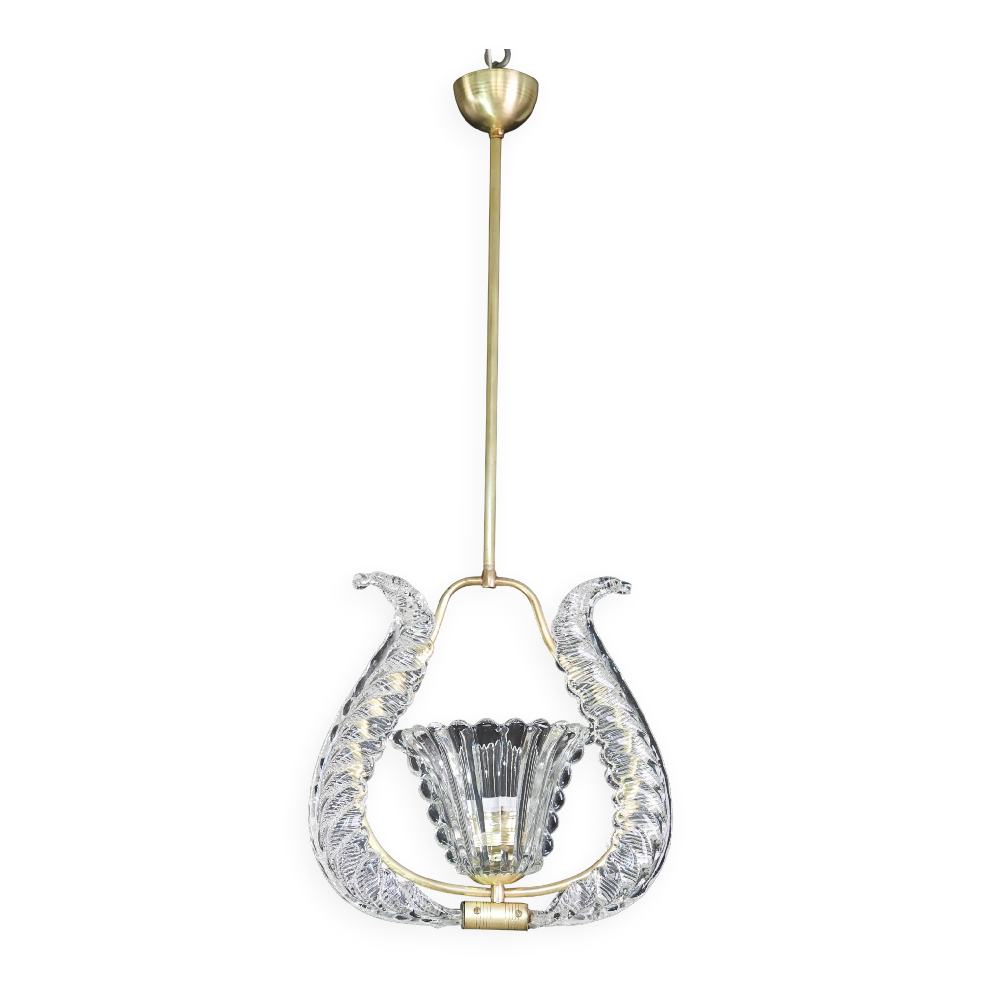 Charming Murano Glass Art Deco Pendant Chandelier by Ercole Barovier, 1940s