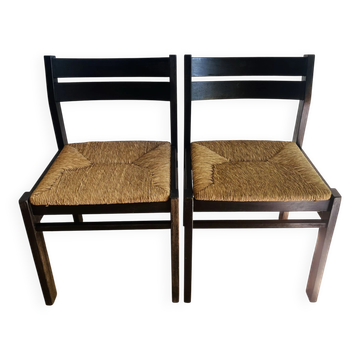 Paire de chaises bois paillées style regain