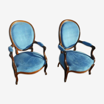 Paire de fauteuils medaillon napoleon iii en acajou n° 2