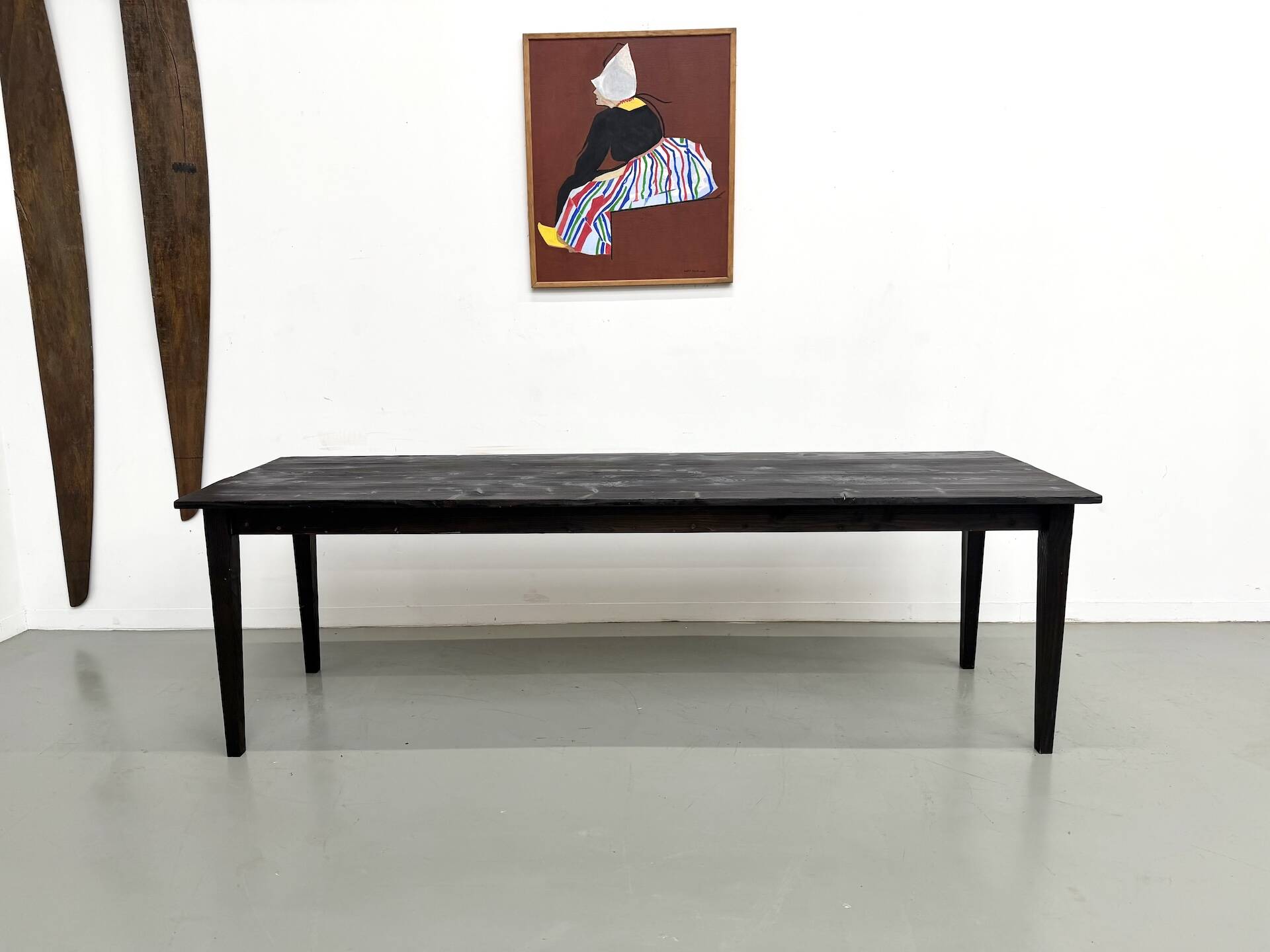 Large 1950s Farm Table in Burnt Wood (Shou Sugi Ban) – L245 cm