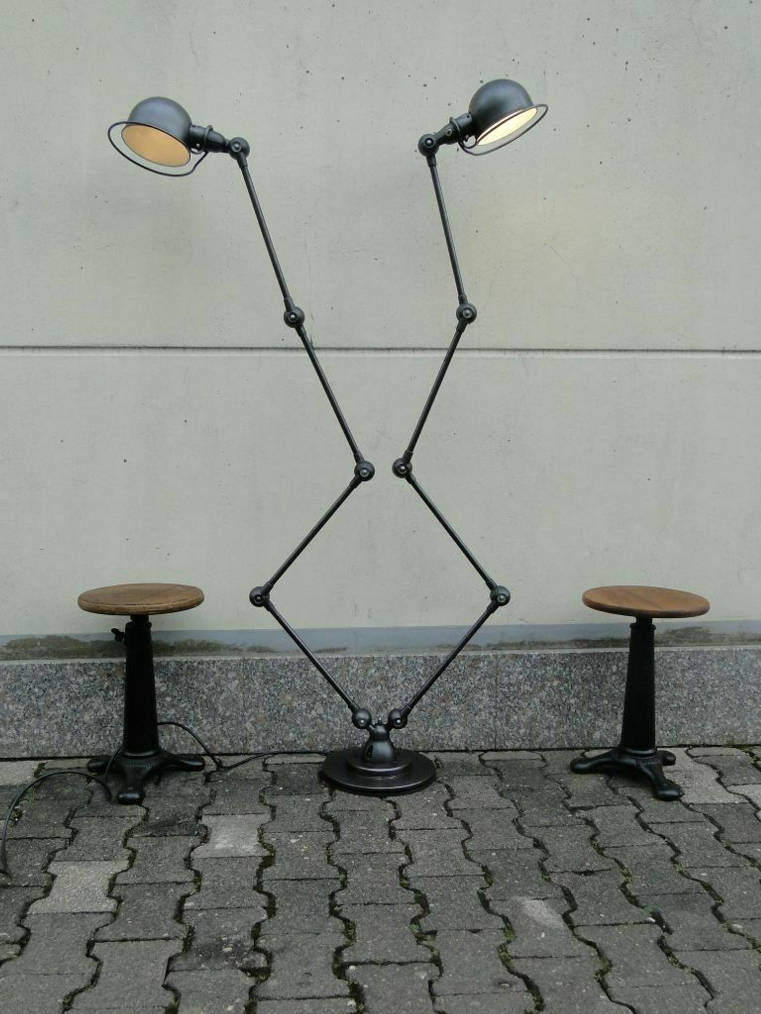 Double Industrial Graphite Floor Lamp 8-arm Jieldé by Jean Louis Domecq France 1960
