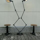 Double Industrial Graphite Floor Lamp 8-arm Jieldé by Jean Louis Domecq France 1960
