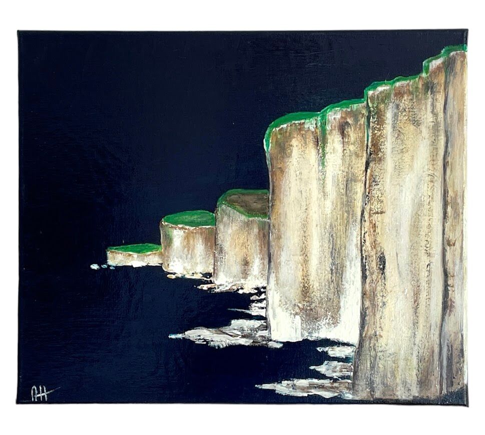Acrylic painting painting "Cliffs in the night"