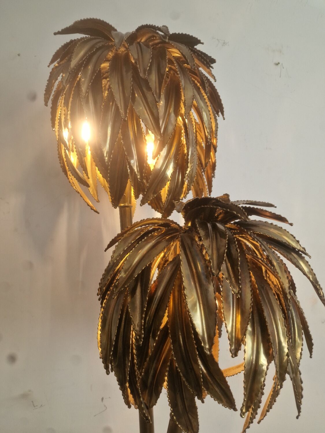 Lampe de table palmier en laiton vintage Maison Jansen, années 1970, France