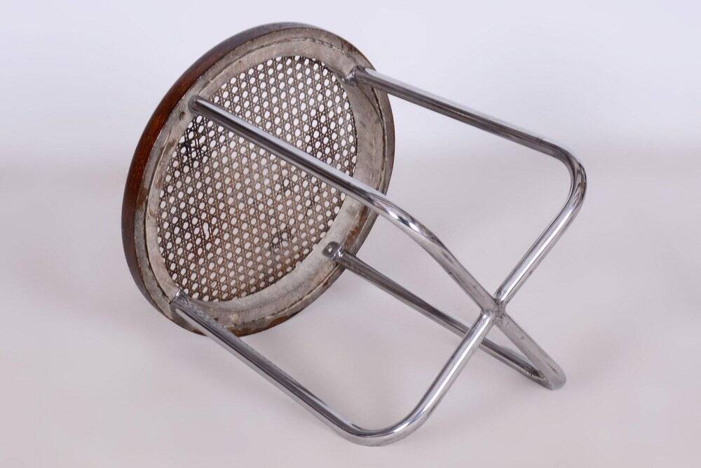 Bauhaus Stool in Chrome & Rattan attributed to Robert Slezák, Czech, 1930s