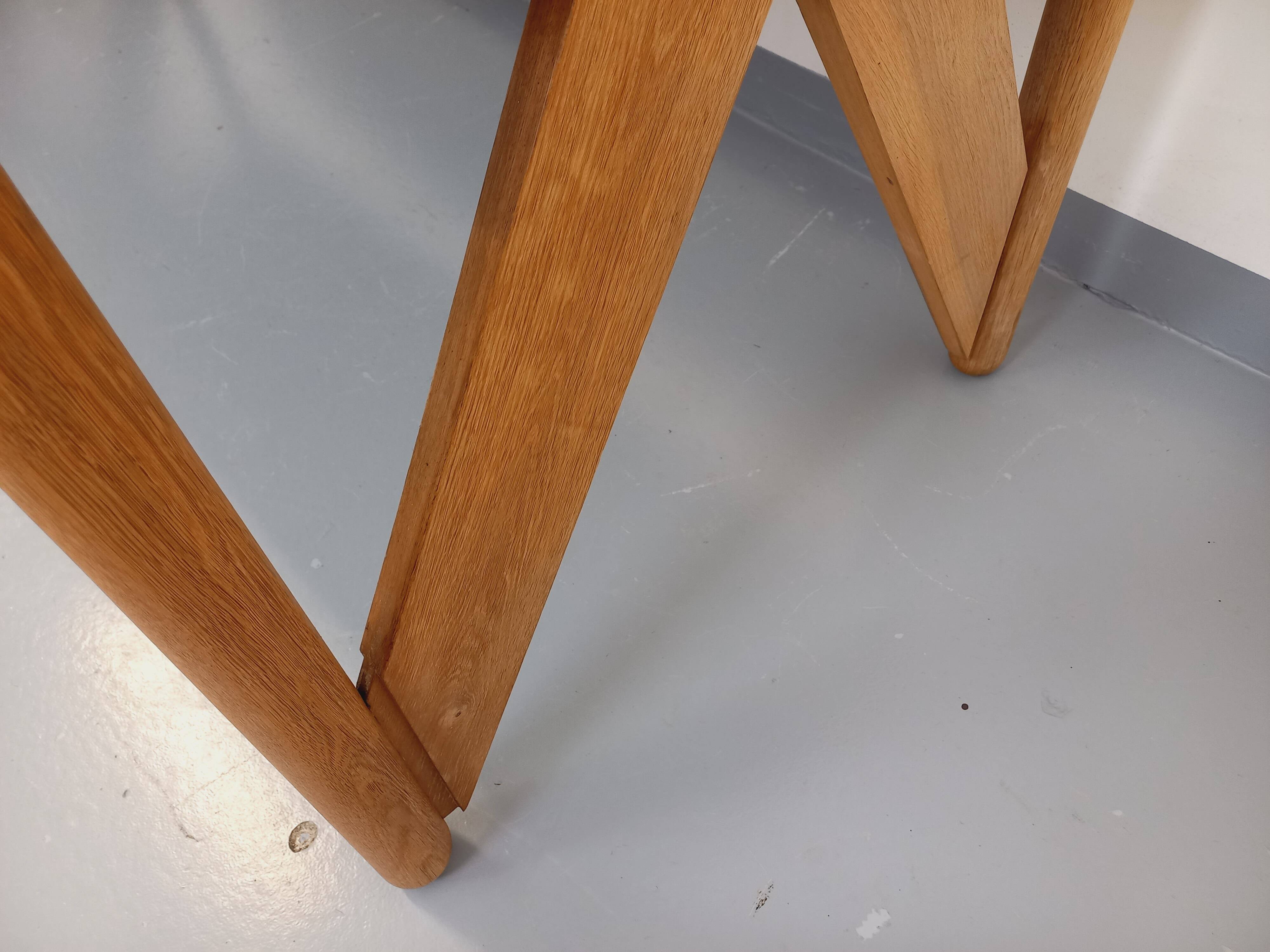 Large vintage brutalist rectangular table made of solid oak wood.
