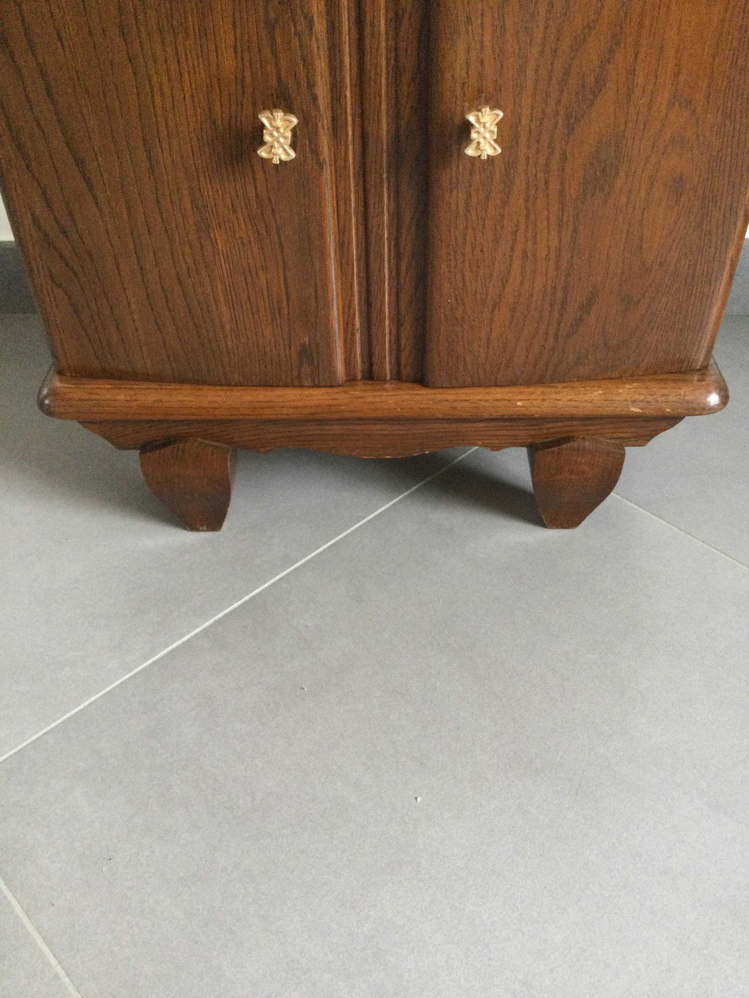 Oak and marble bedside table
