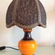 Orange ceramic lamp and brown canned lampshade by Pan Keramik / 60s-70s