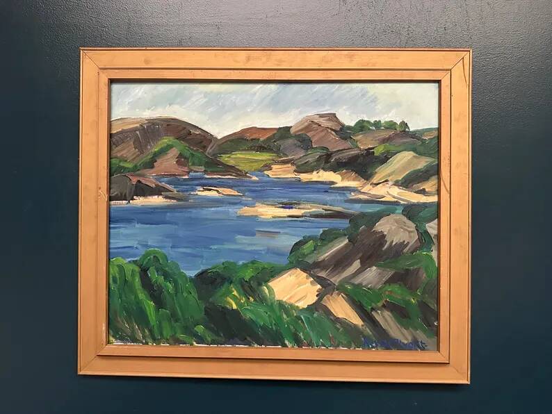 Original Swedish Oil on Canvas - "Lake" by Kersti Flyckt - Signed - Vintage and Framed - 79 × 66 cm (31.1 in × 26 in)