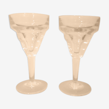 2 verres bistrot absinthe en verre soufflé, années 30