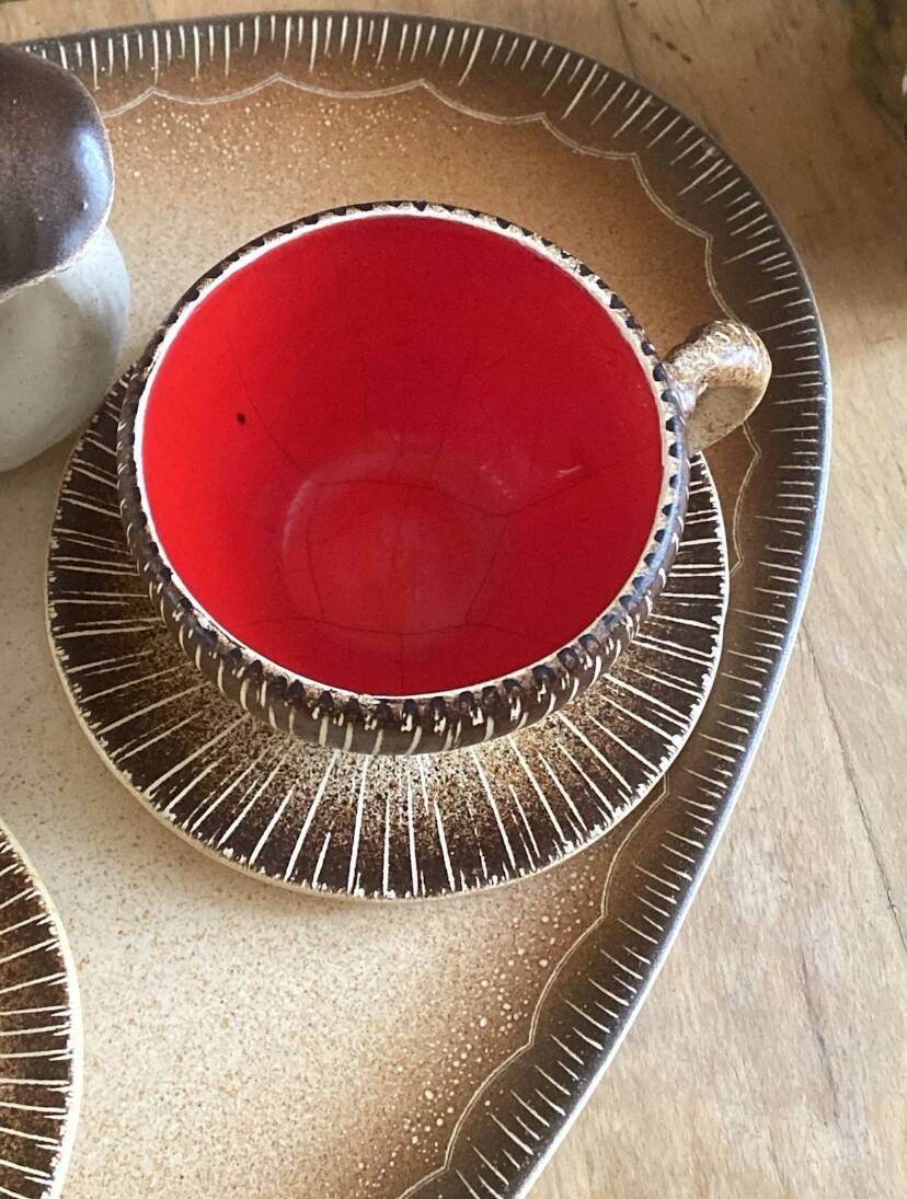Mushroom-shaped earthenware service by Bruno Dose, vintage 1960s