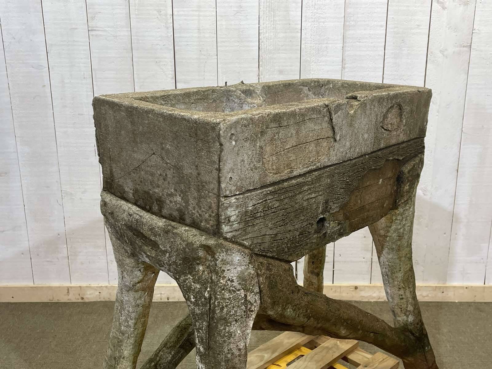 1950s faux wood cement planter, old water mill