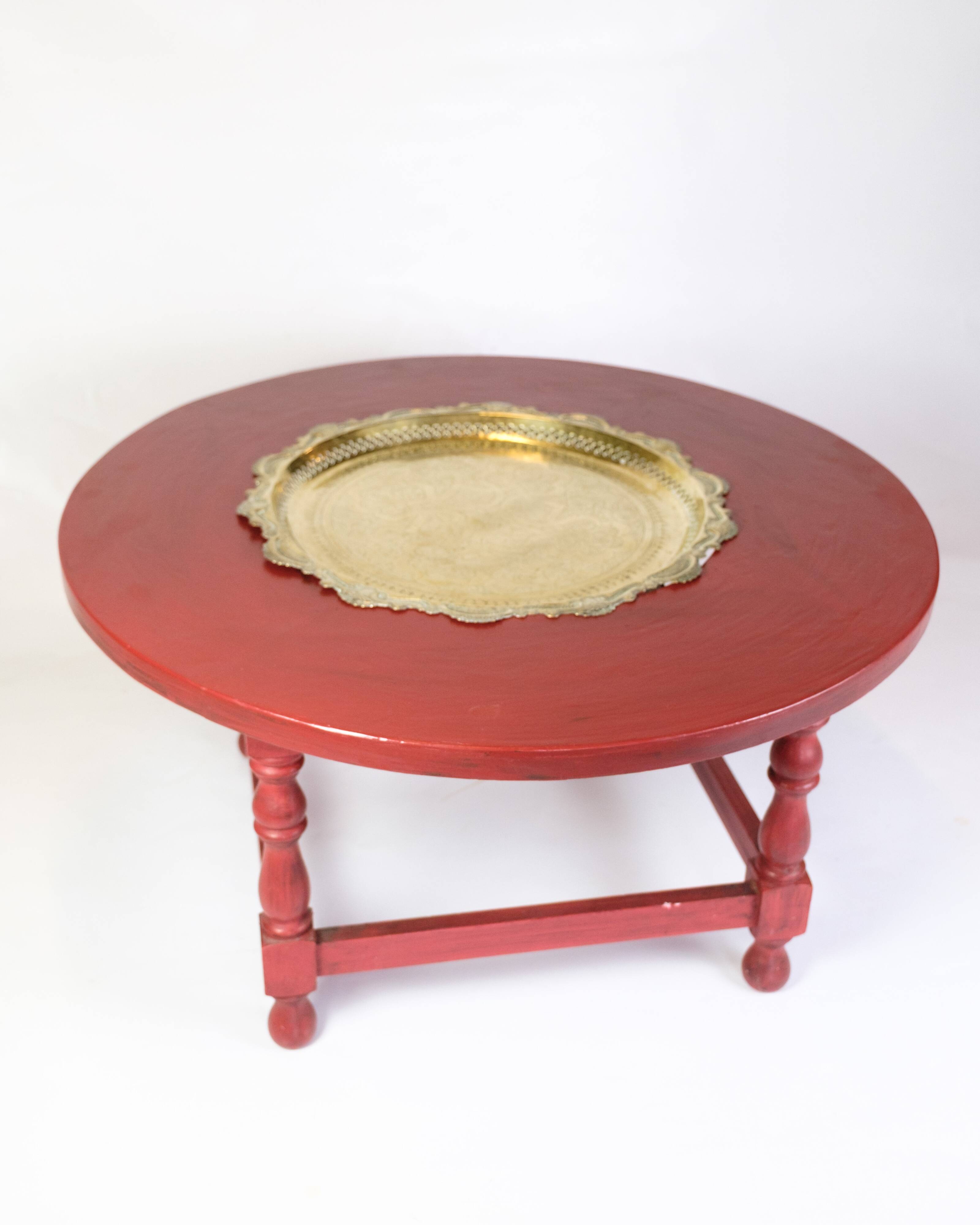 Antique Chinese Style Round Coffee Table With Bulit-in Brass Tray From 1890