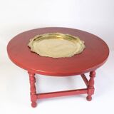 Antique Chinese Style Round Coffee Table With Bulit-in Brass Tray From 1890