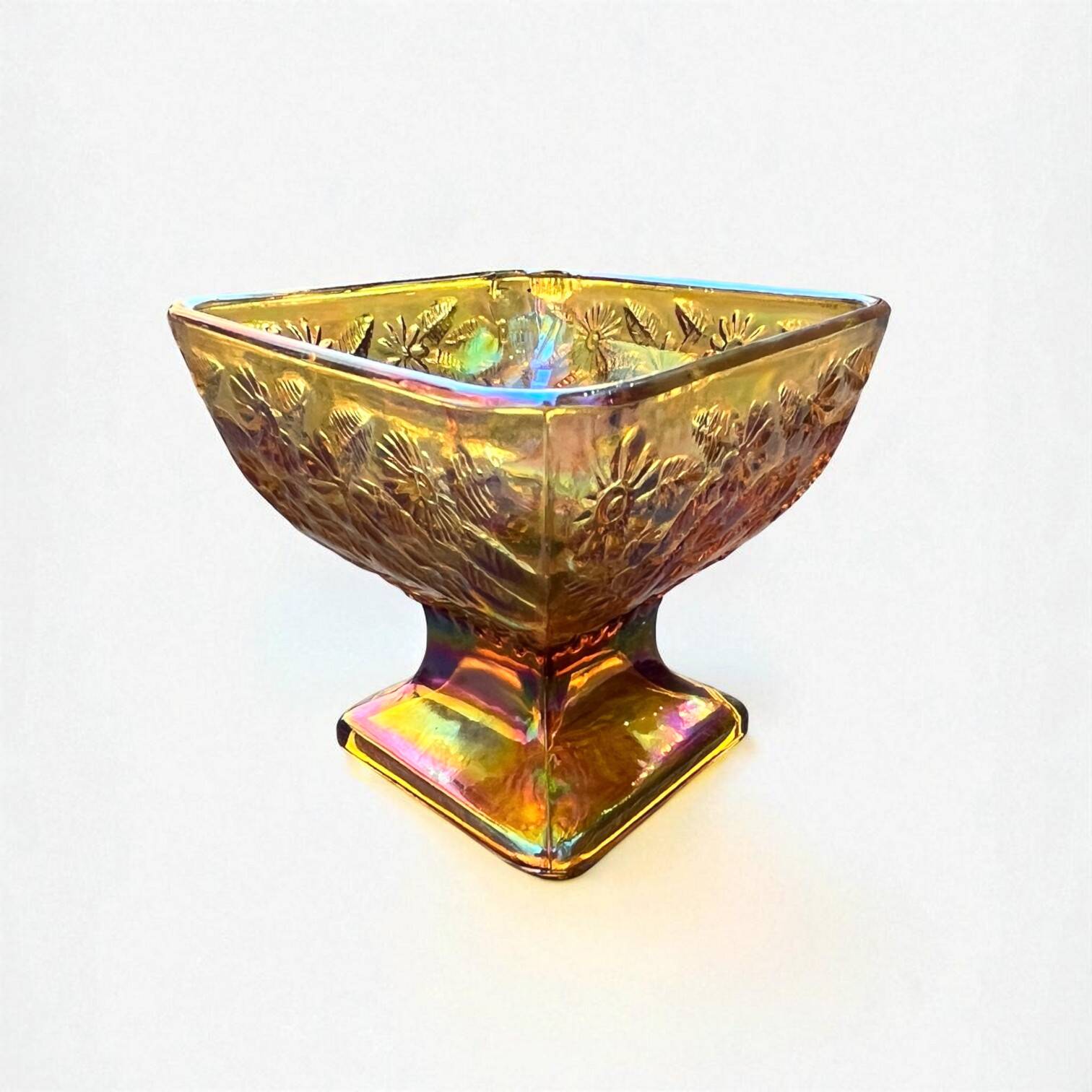 Carnival yellow iridescent glass cup candy dish Indiana Glass 1970s