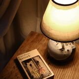 Table lamp in enamelled stoneware and handmade lampshade