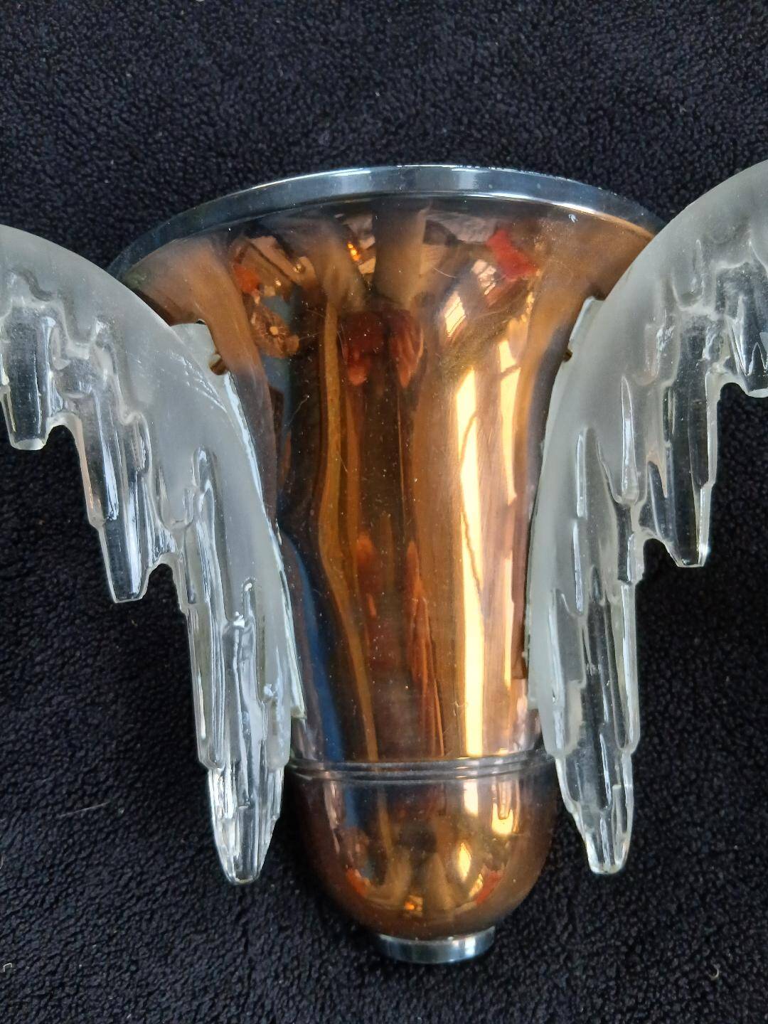 Exceptional pair of art deco wall lights by ezan france & copper metal