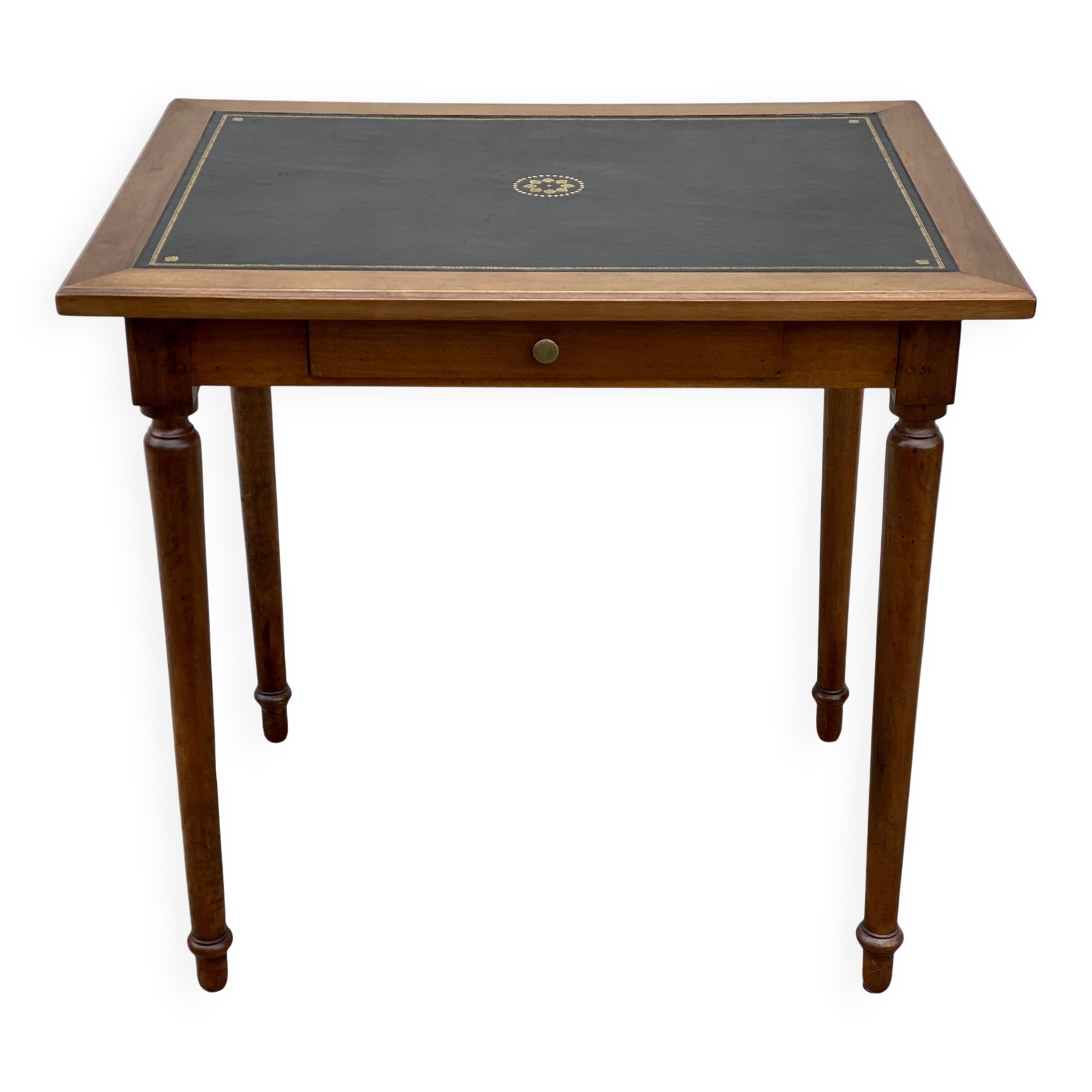 Desk XIXth Century, turned feet, walnut and leather