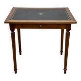 Desk XIXth Century, turned feet, walnut and leather