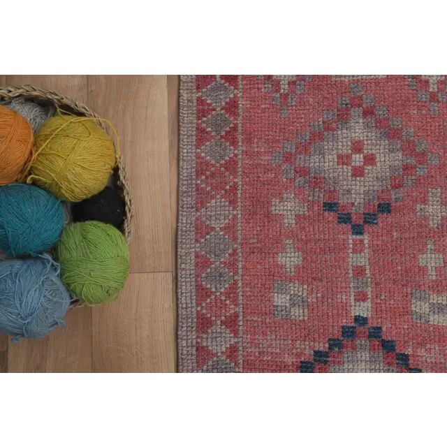 1970s Vintage Turkish Handmade Wool & Cotton Pink Runner Rug 75x318