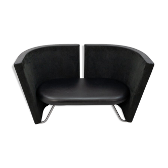 Erik Jørgensen Rotor Loveseat in Black Leather and Alcantara, 1980