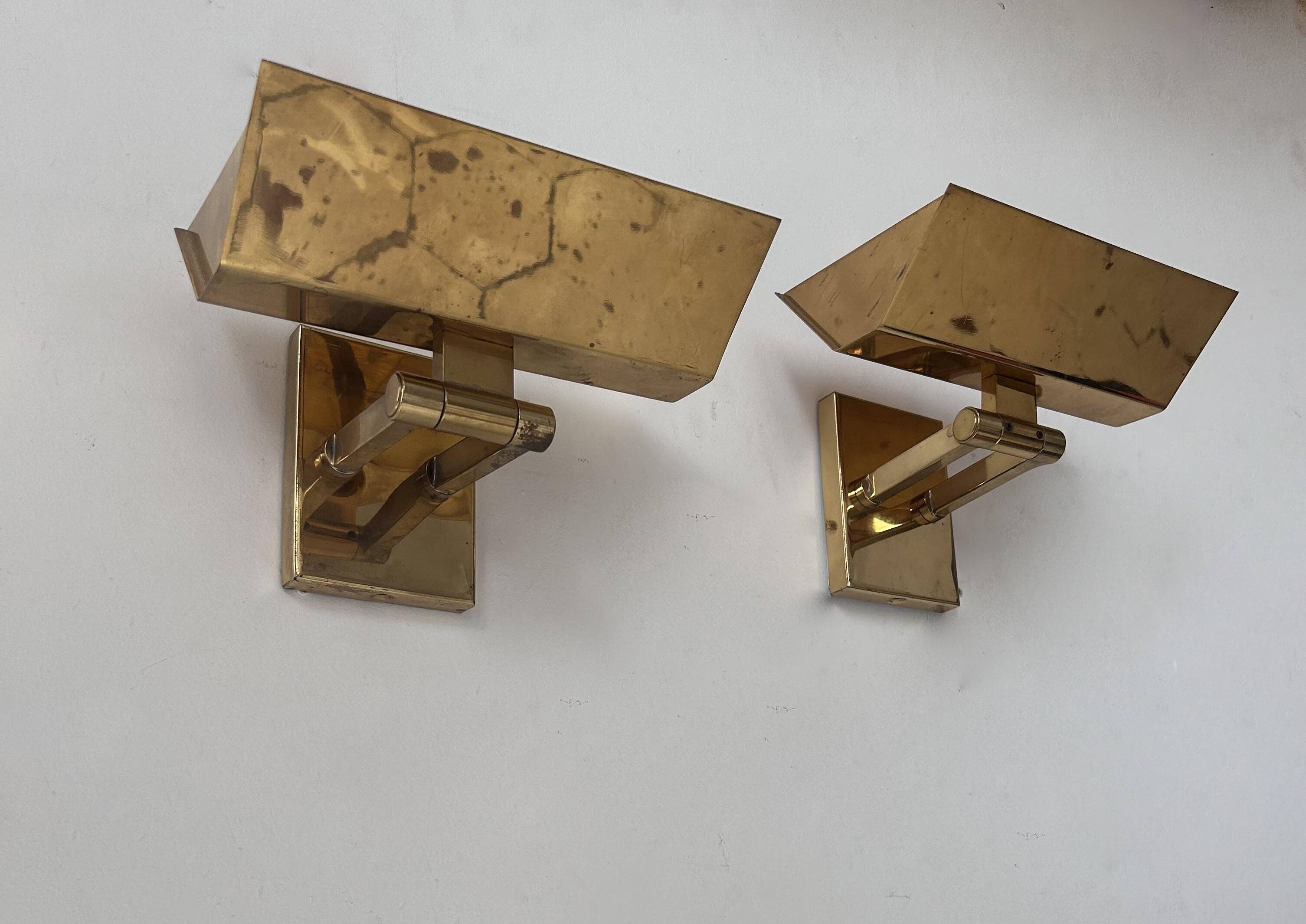 Pair of vintage adjustable wall lights, solid brass, Italy 1970