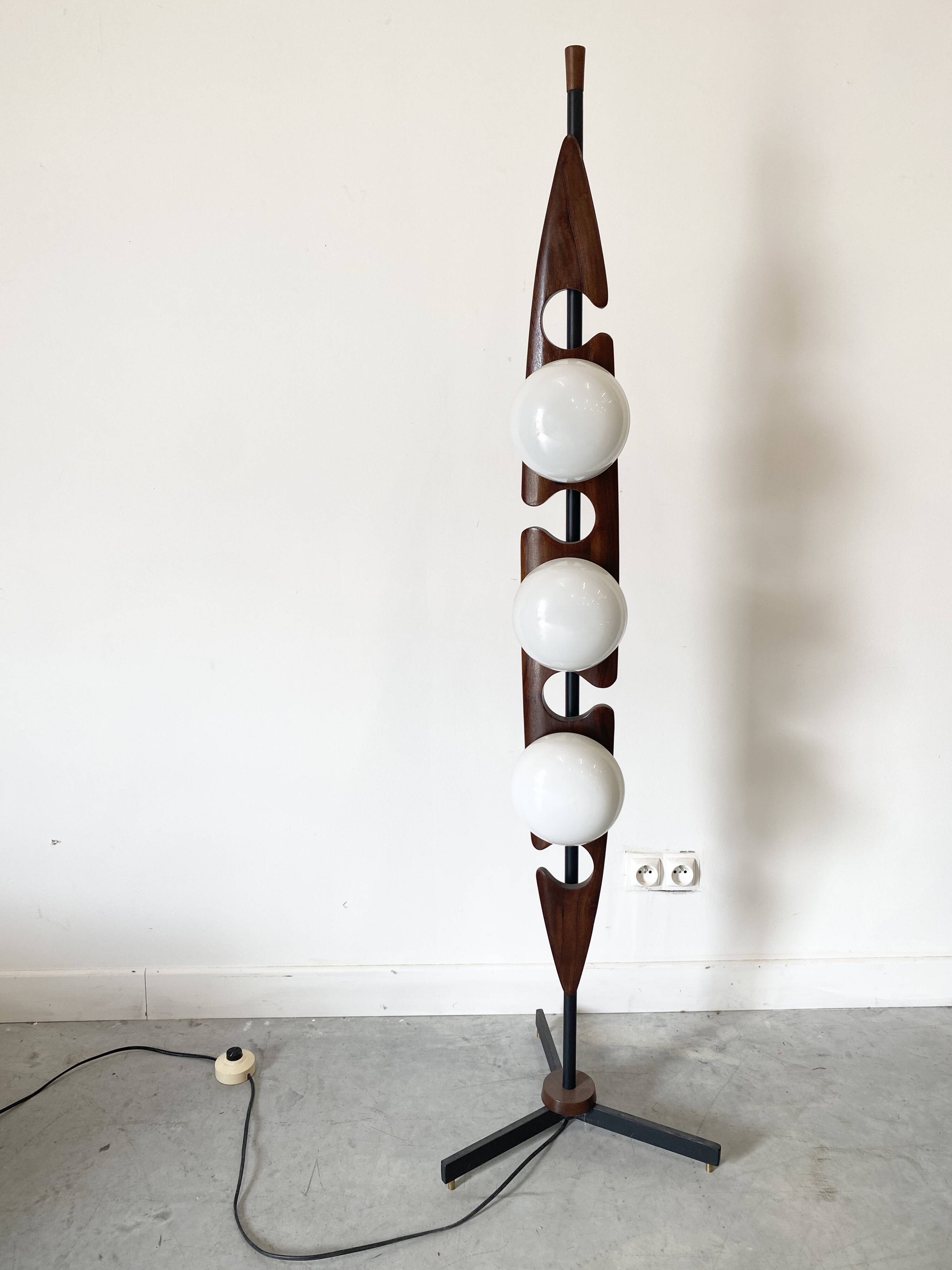 lampadaire vintage Reggiani 3 opalines, 1960