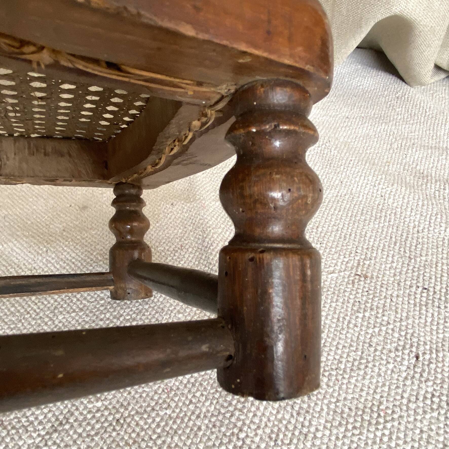 Low wooden stool with caning H 12 cm