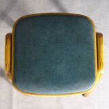 2 tabourets mid-century à pieds compas, vers 1950 skaï vert et  hêtre  blond