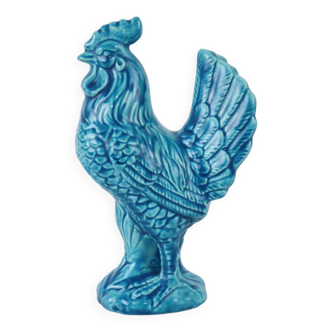 Sculpture de statue de poulet de coq turquoise en céramique émaillée chinoise vintage