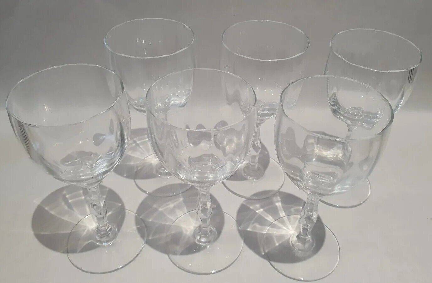 Set of 6 Faceted Balloon Glasses with Engraved St Louis Crystal Cut Feet