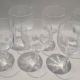 Set of 6 Faceted Balloon Glasses with Engraved St Louis Crystal Cut Feet