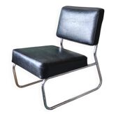 Fauteuil noir en tubulaire chromé, années 1970